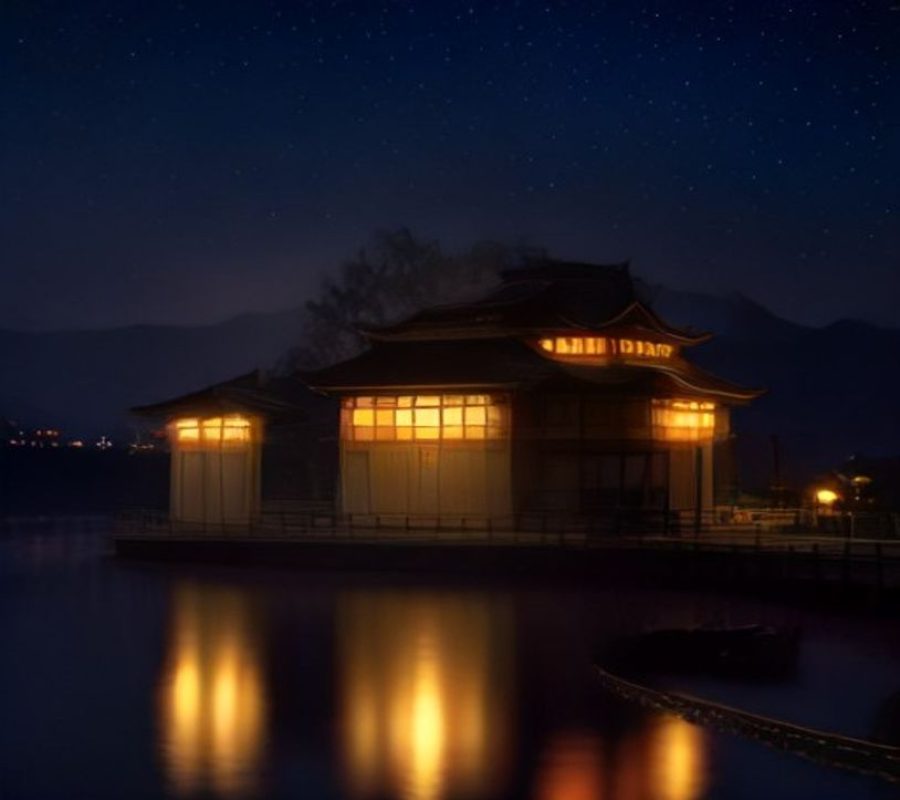 首尔电影院夜景，霓虹招牌倒映在雨后街道，紫色调电影海报排列在外墙，营造出韩国电影独特的都市文化氛围